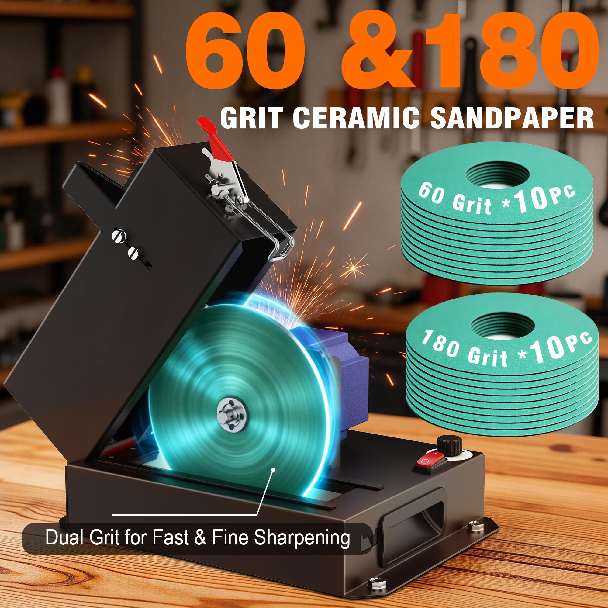 SporGain sanding discs spread showing included grits for coarse to fine sharpening