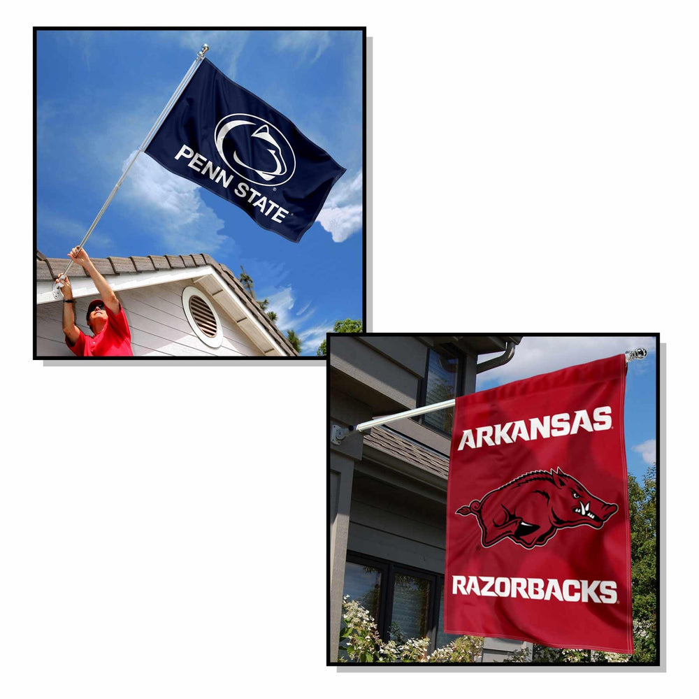 Sports Flags Pennants Company pole beside ruler showing 6ft scale for sizing accuracy