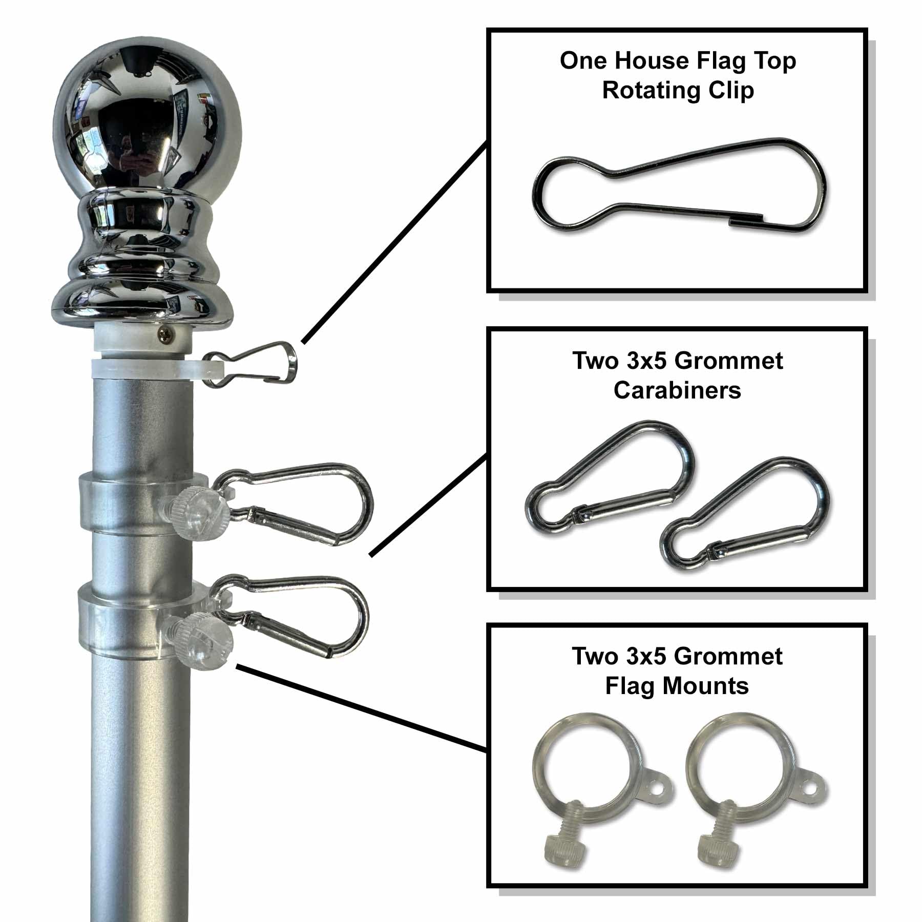 Sports Flags Pennants Company silver ball top on pole for classic look and capped protection