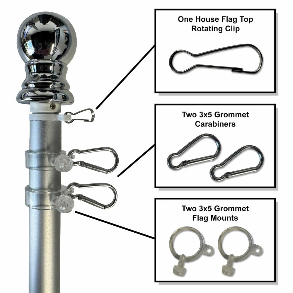 Sports Flags Pennants Company silver ball top on pole for classic look and capped protection