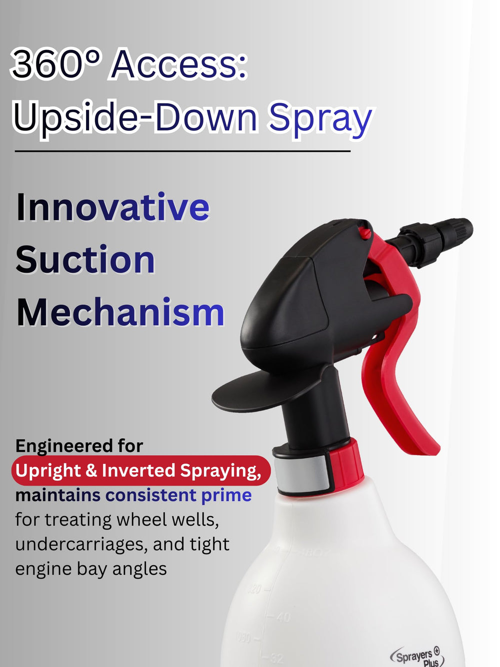 Sprayers Plus 802 beside a ruler showing 1.44 litre capacity and compact professional scale