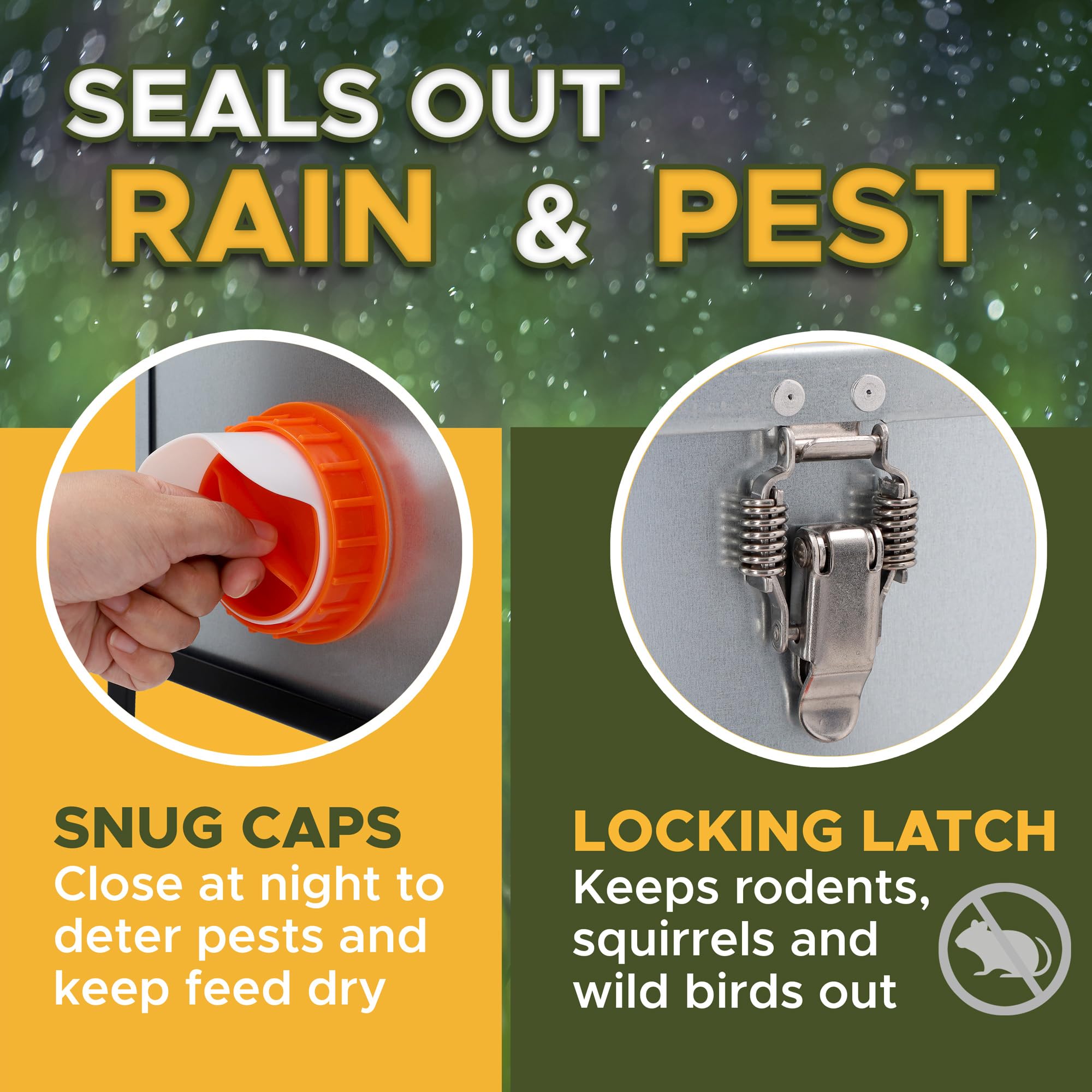 Sprigrown feeder next to common objects to show 40 lb capacity and space-saving benefit