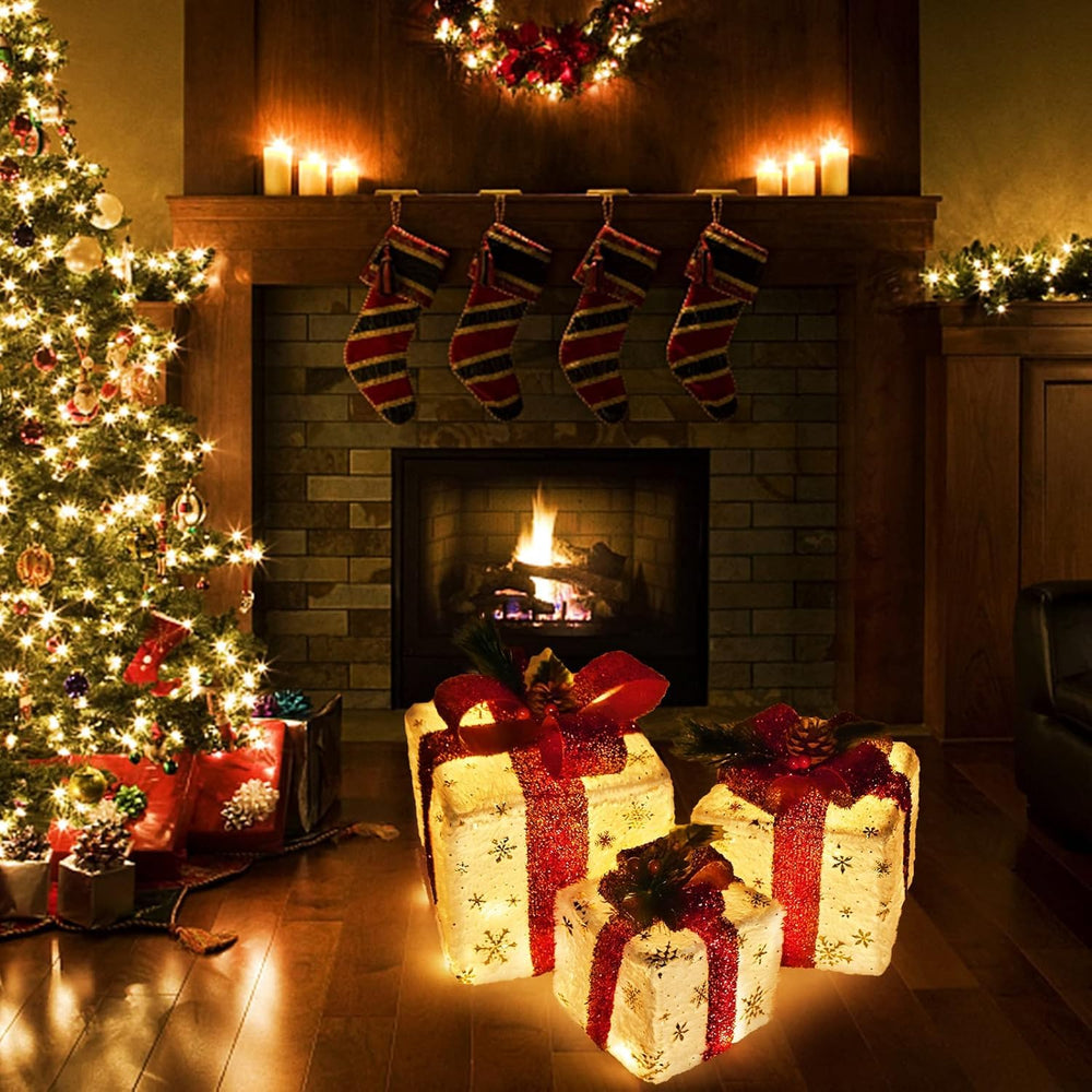 SPRKLINLIN trio arranged on a mantel creating cozy holiday atmosphere and layered depth