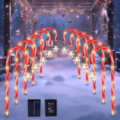 SPRKLINLIN front view of ten candy cane pathway lights showcasing festive display and curb appeal