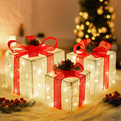 SPRKLINLIN three white lace lighted boxes front view showing layered glow benefit