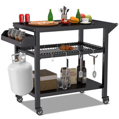 Spurgehom front view of grill cart showing stable frame and tabletop benefit