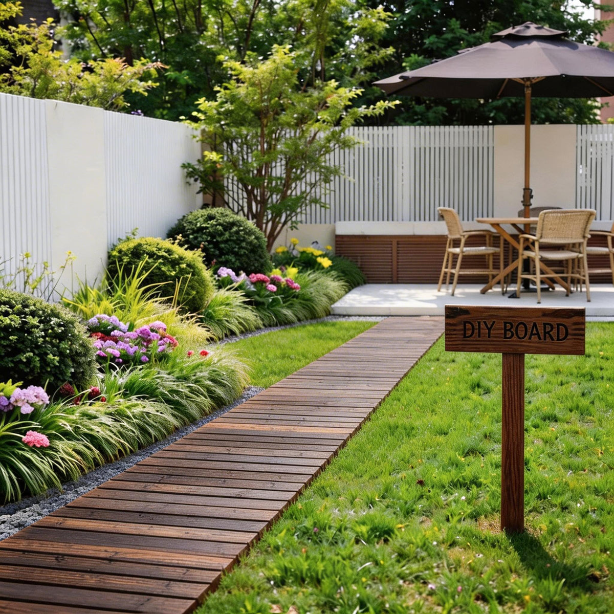 Spurgehom front view of straight 8ft cedar pathway showing clean lines and durability