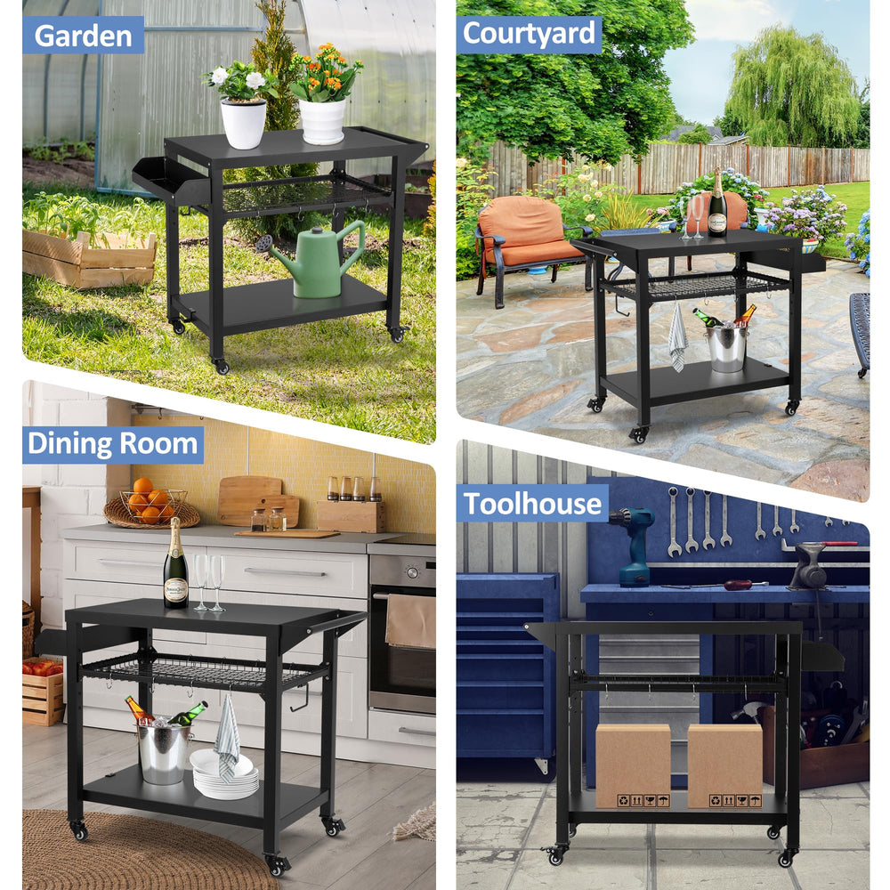 Spurgehom cart in garden setting showing outdoor-ready weatherproof benefit
