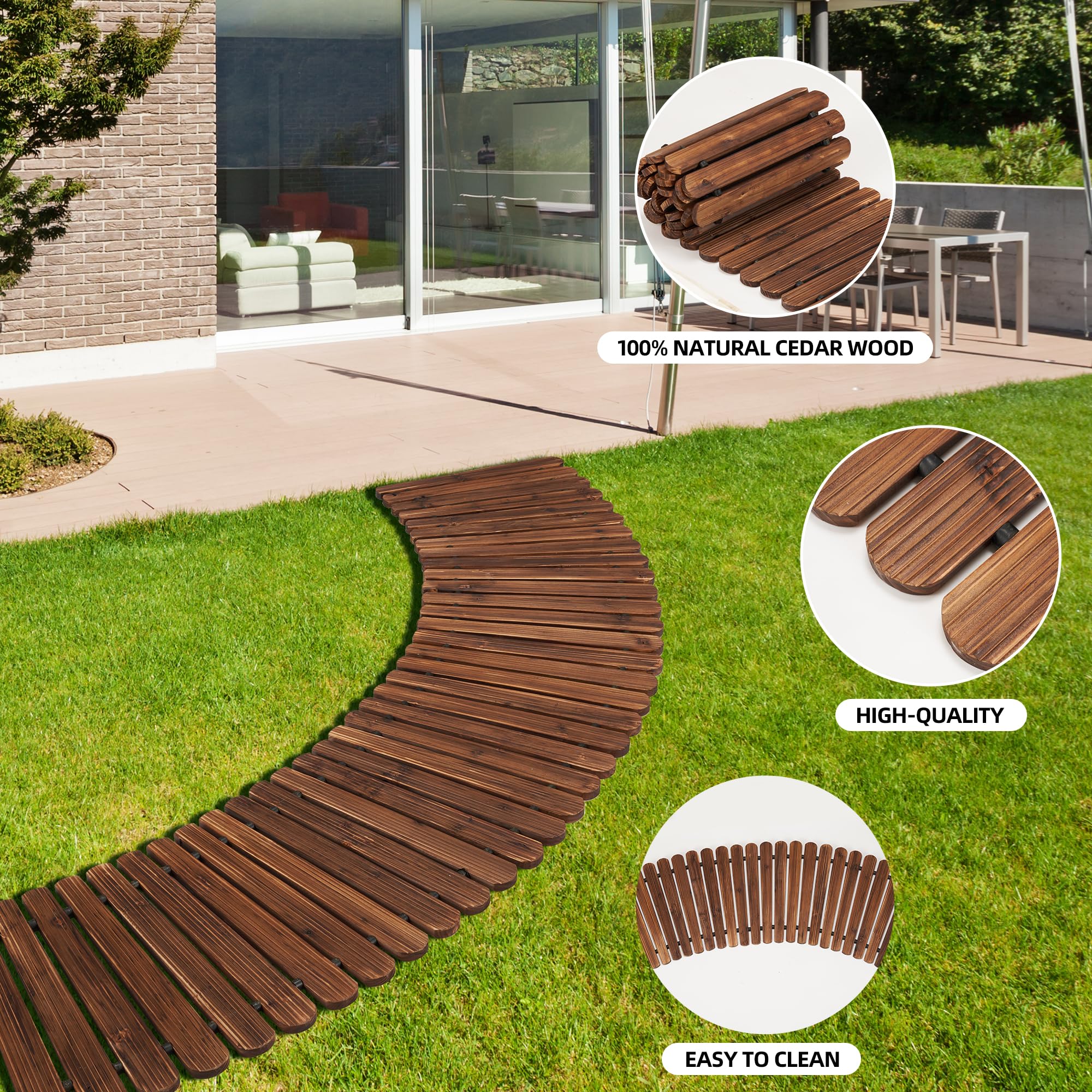 Spurgehom rolled pathway stored in car trunk, compact storage and portability benefit
