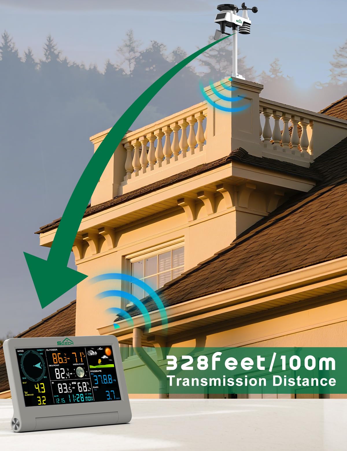 SQECH anemometer and wind vane close-up ensuring accurate wind readings