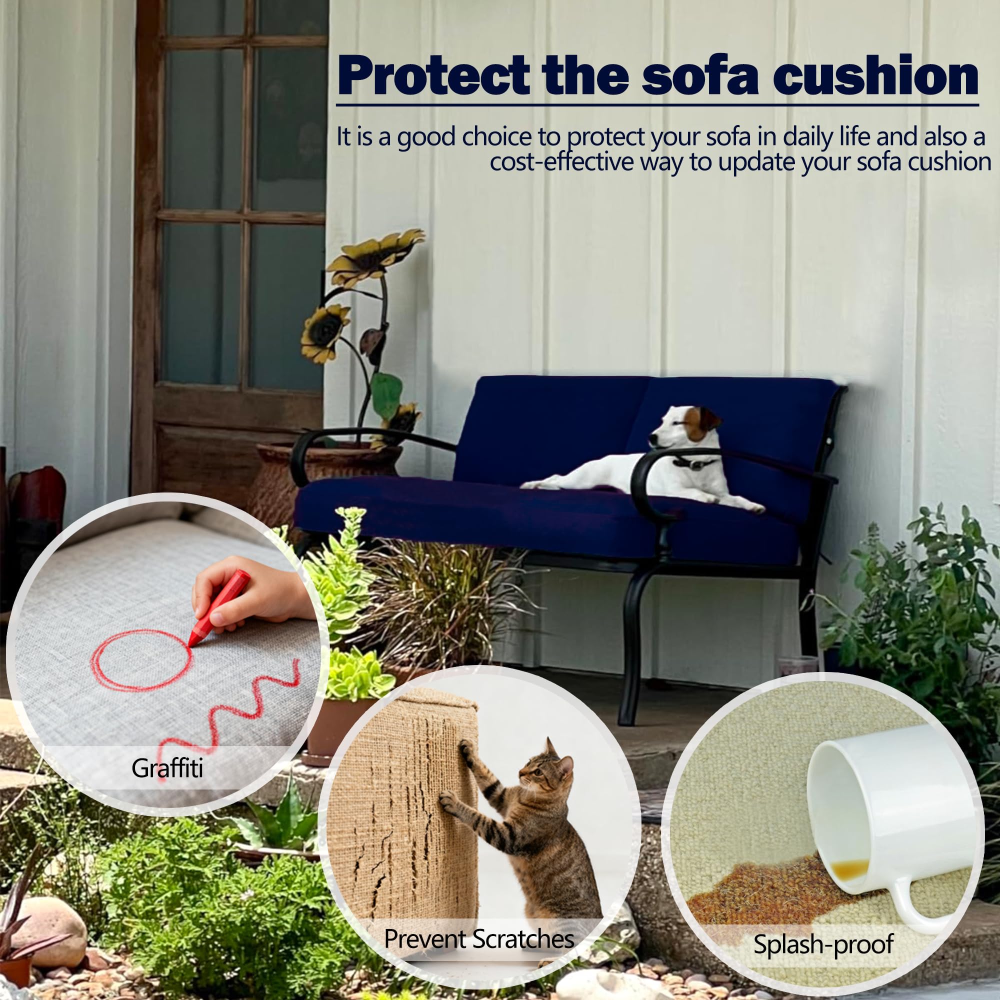 Sqodok back covers fitted on wooden patio sofa, shields cushions from wear
