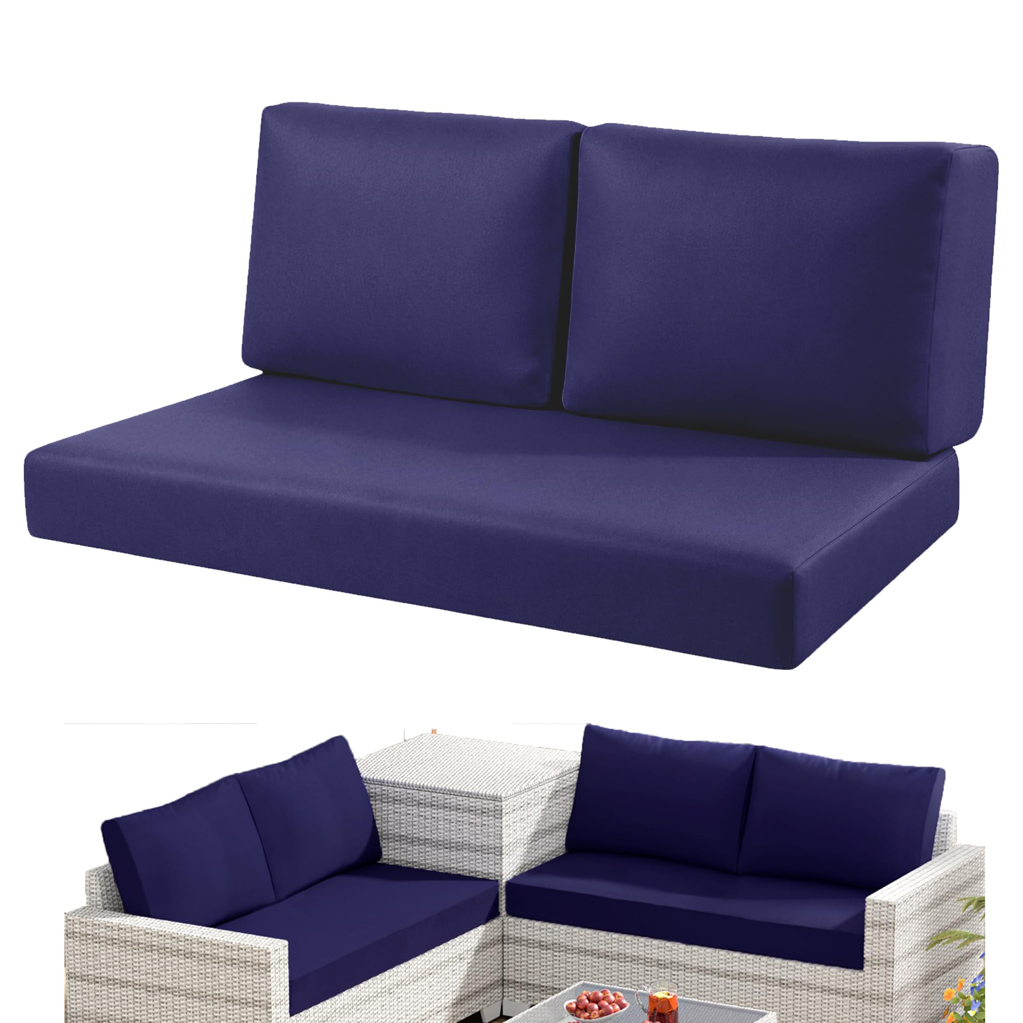 Sqodok front view showing loveseat seat and two back covers, refreshes outdoor seating