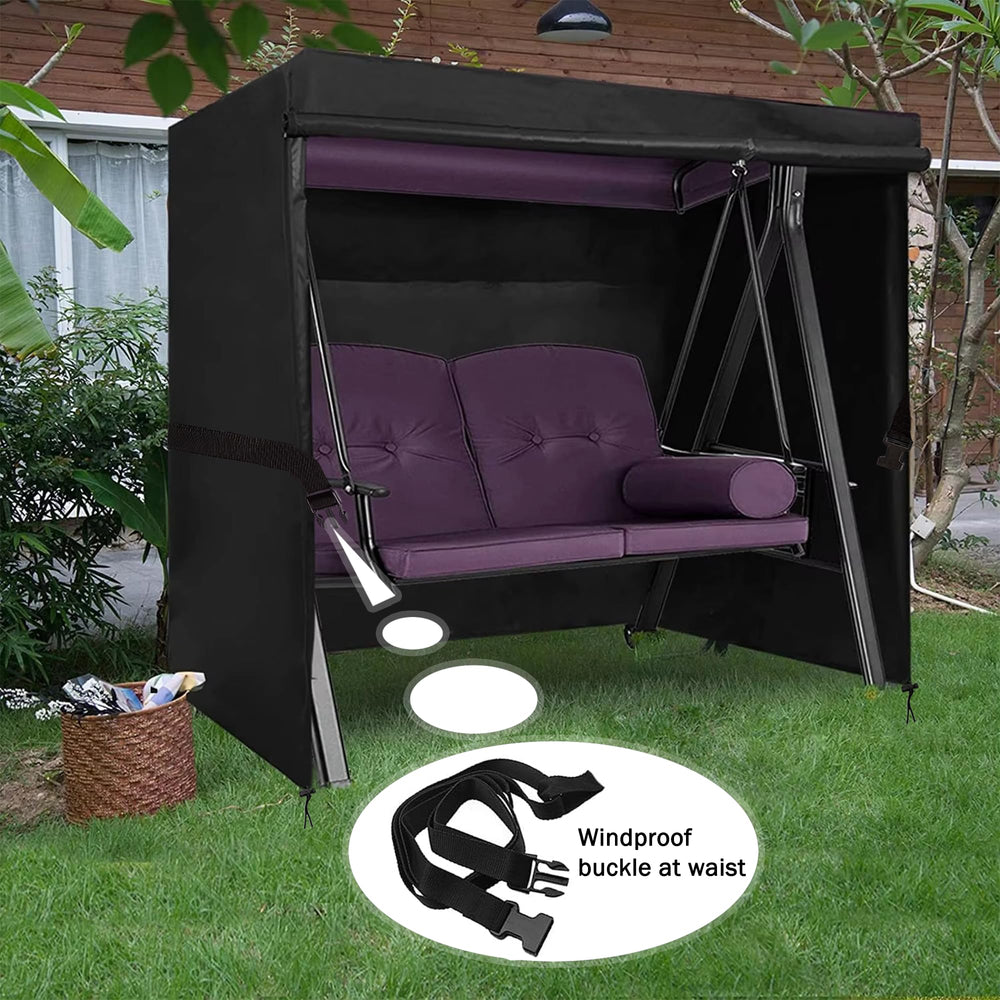 Sqodok lifestyle backyard scene of covered swing protecting furniture outdoors