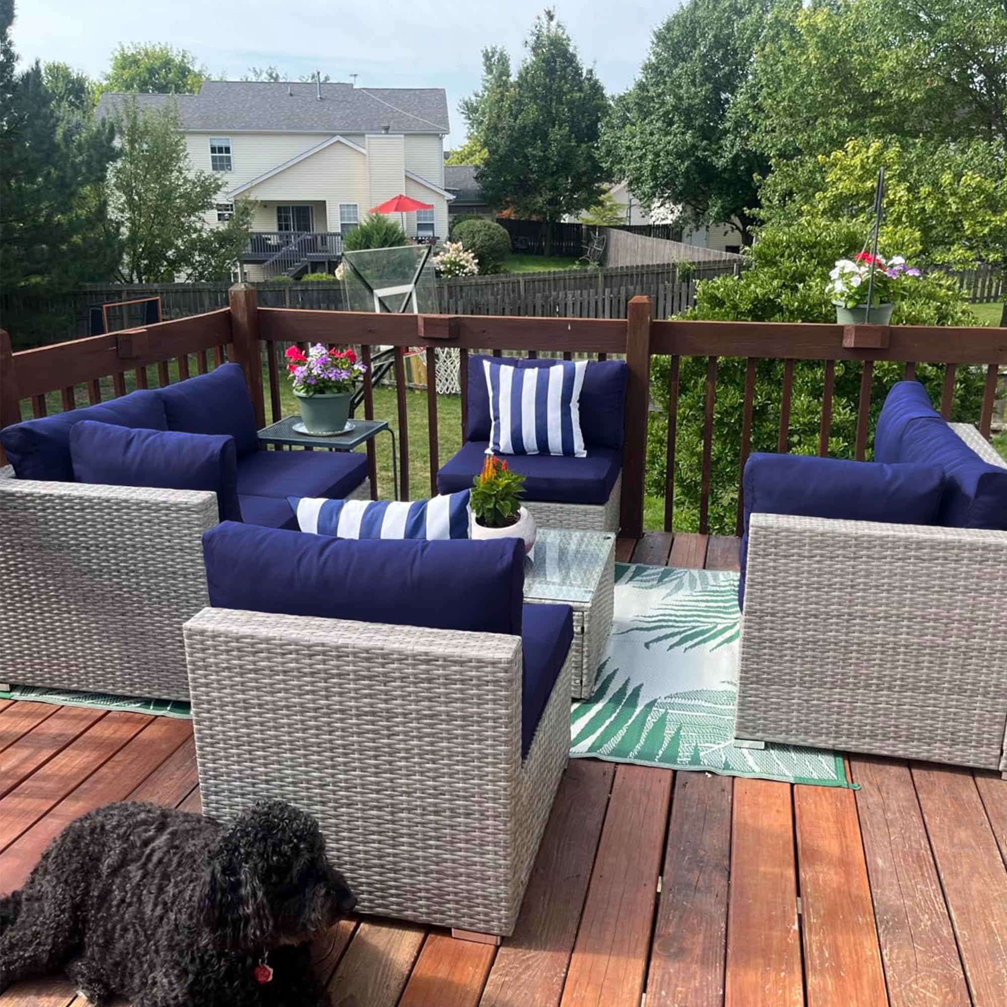 Sqodok cushion covers staged on a patio set showing coordinated outdoor styling