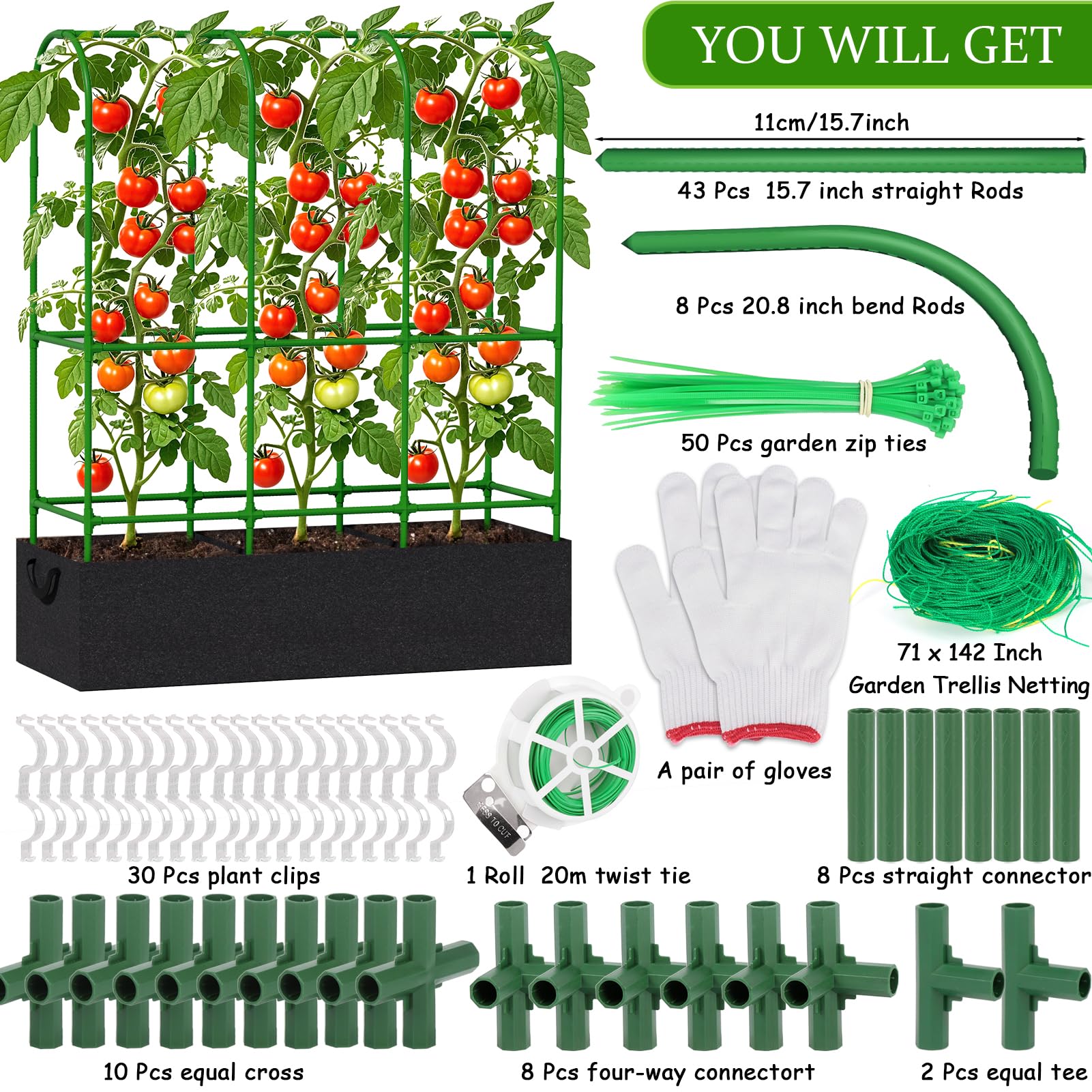 Srapwati trellis in use with cucumber vines for efficient vertical harvesting