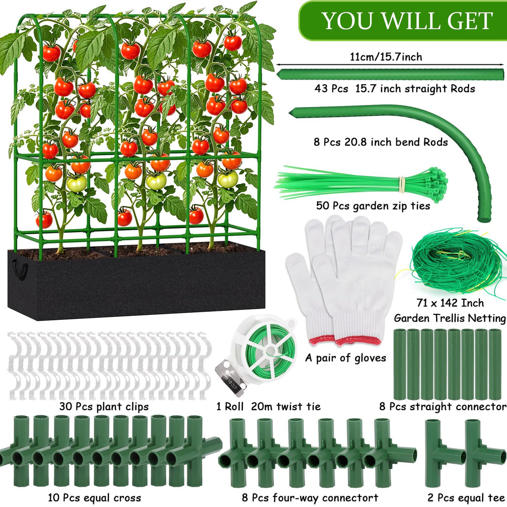 Srapwati trellis in use with cucumber vines for efficient vertical harvesting