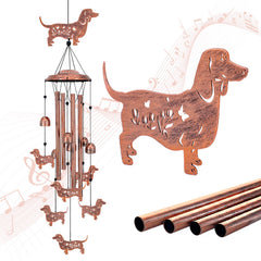 SRDJXY dachshund wind chime front view showing decorative silhouette and finish