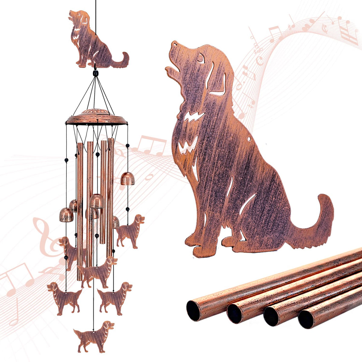 SRDJXY front view of golden retriever wind chime showcasing dog design and charm