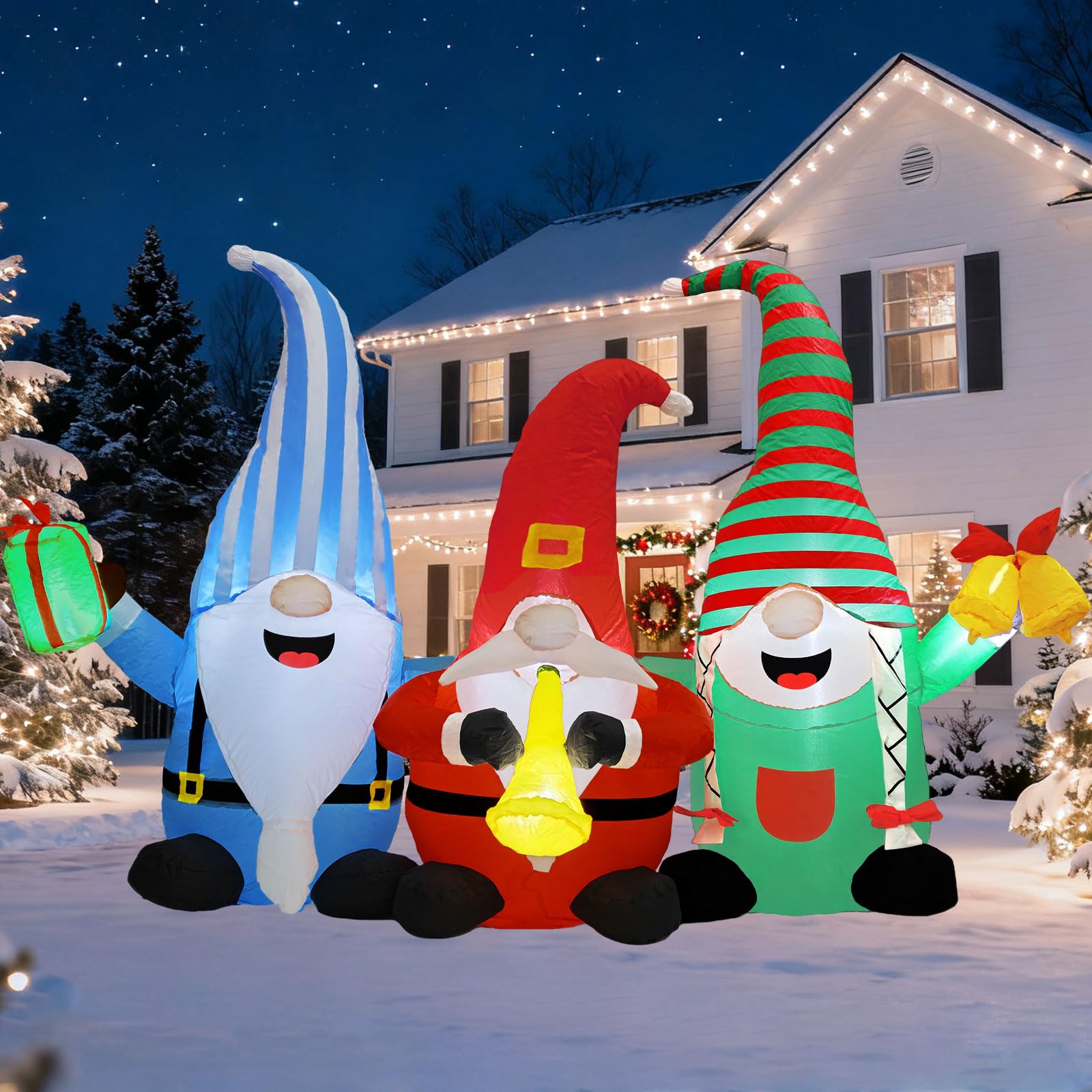 SRKLH three gnomes front view showcasing festive design and instant curb appeal