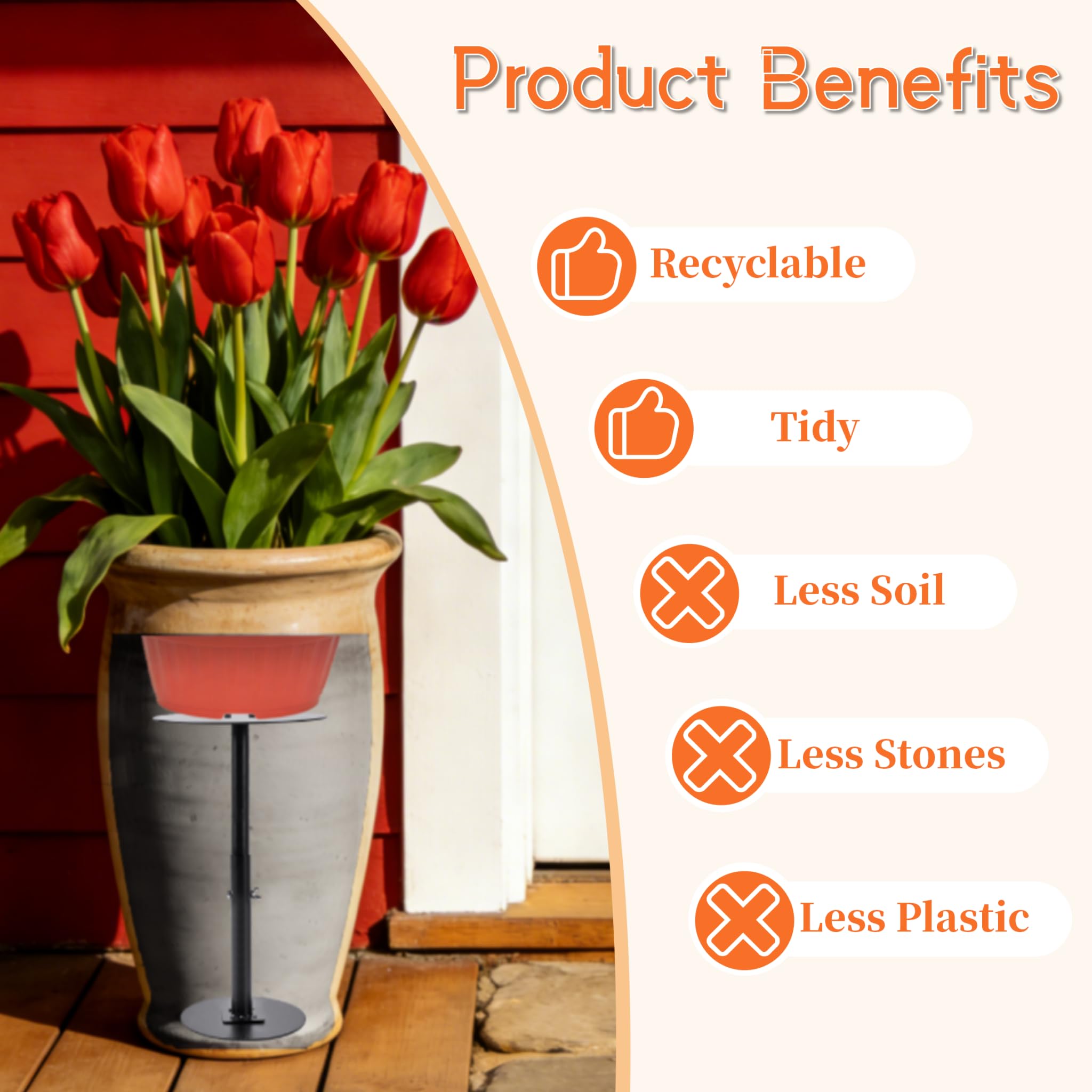 Sskzchh assembled riser inside a decorative pot stabilizing the plant and saving soil