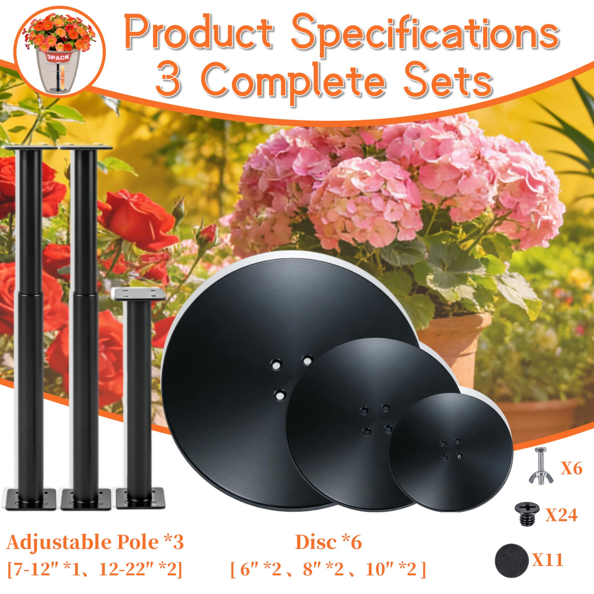 Sskzchh height comparison showing 7-inch to 22-inch adjustable range for pots
