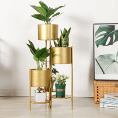 SSS Furniture front view golden plant stand showing space saving benefit
