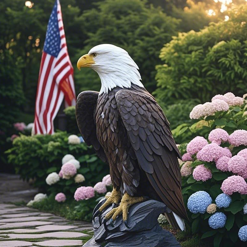 STABYLIS eagle placed among garden plants adding a bold outdoor focal point