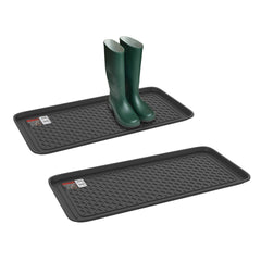 Stalwart boot trays front view showing size and black finish protecting floors