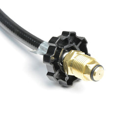 Close view of Stanbroil 12ft hose swivel and 1"-20 throwaway cylinder thread for flexibility