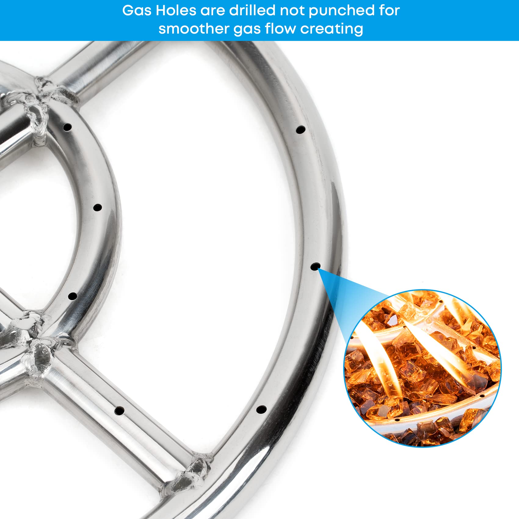 Stanbroil burner with warm flames creating outdoor ambiance and heat