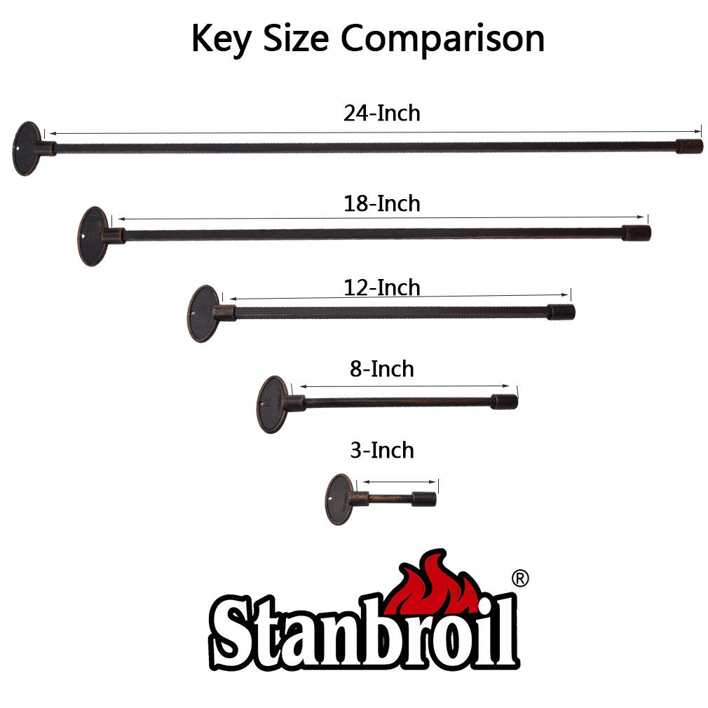 stanbroil valve key in use at a firepit demonstrating reach and safe operation