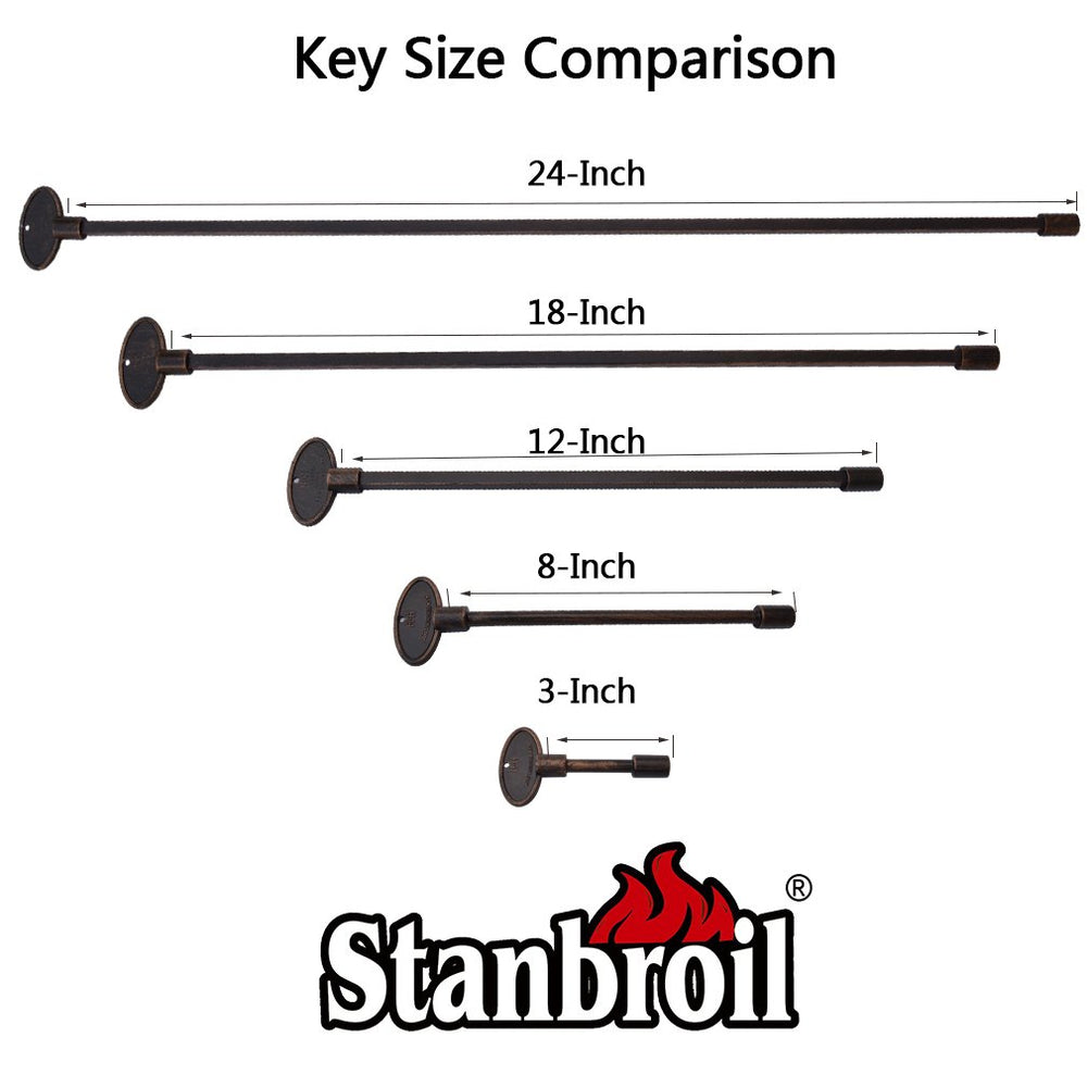 stanbroil valve key in use at a firepit demonstrating reach and safe operation