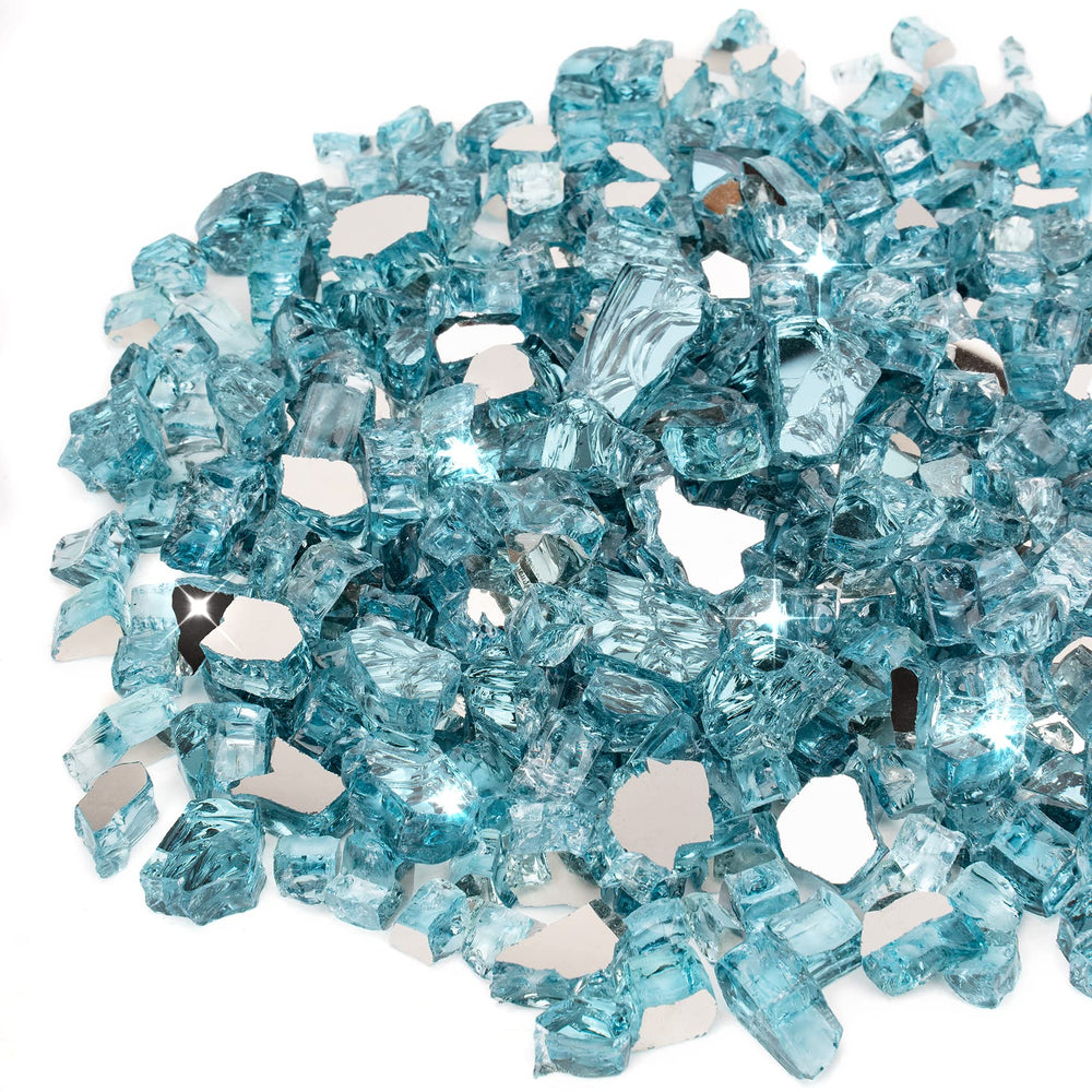 Stanbroil bag of aqua blue fire glass showing branding and weight for quick identification