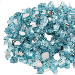 Stanbroil bag of aqua blue fire glass showing branding and weight for quick identification