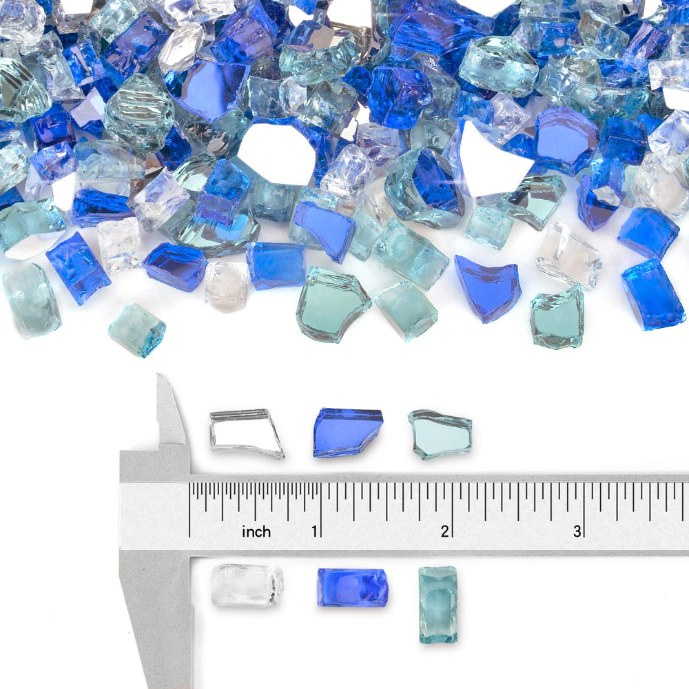 Stanbroil close-up of 1/4 inch reflective tempered glass pieces glowing