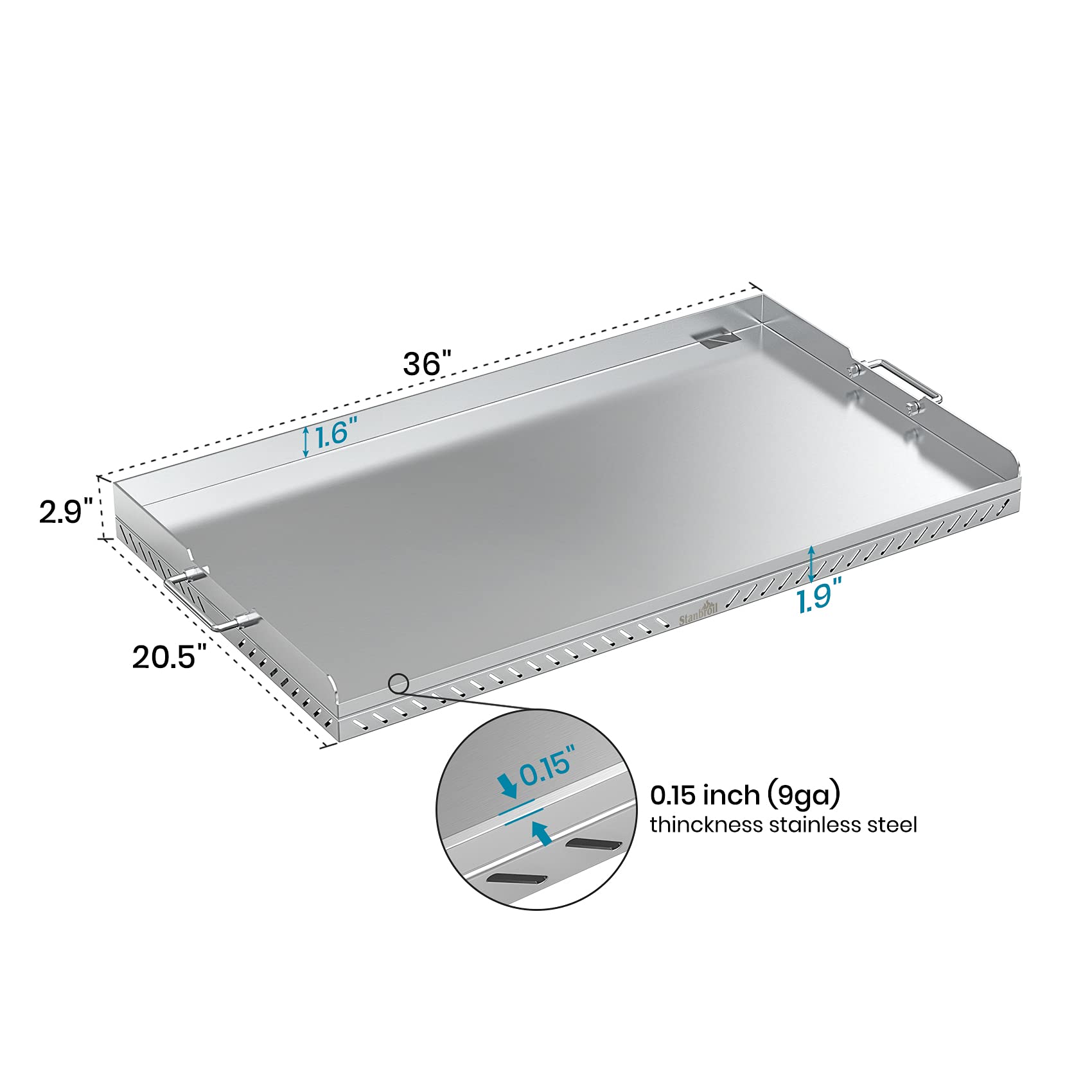 Stanbroil closeup stainless surface highlighting smooth finish and easy-clean benefit
