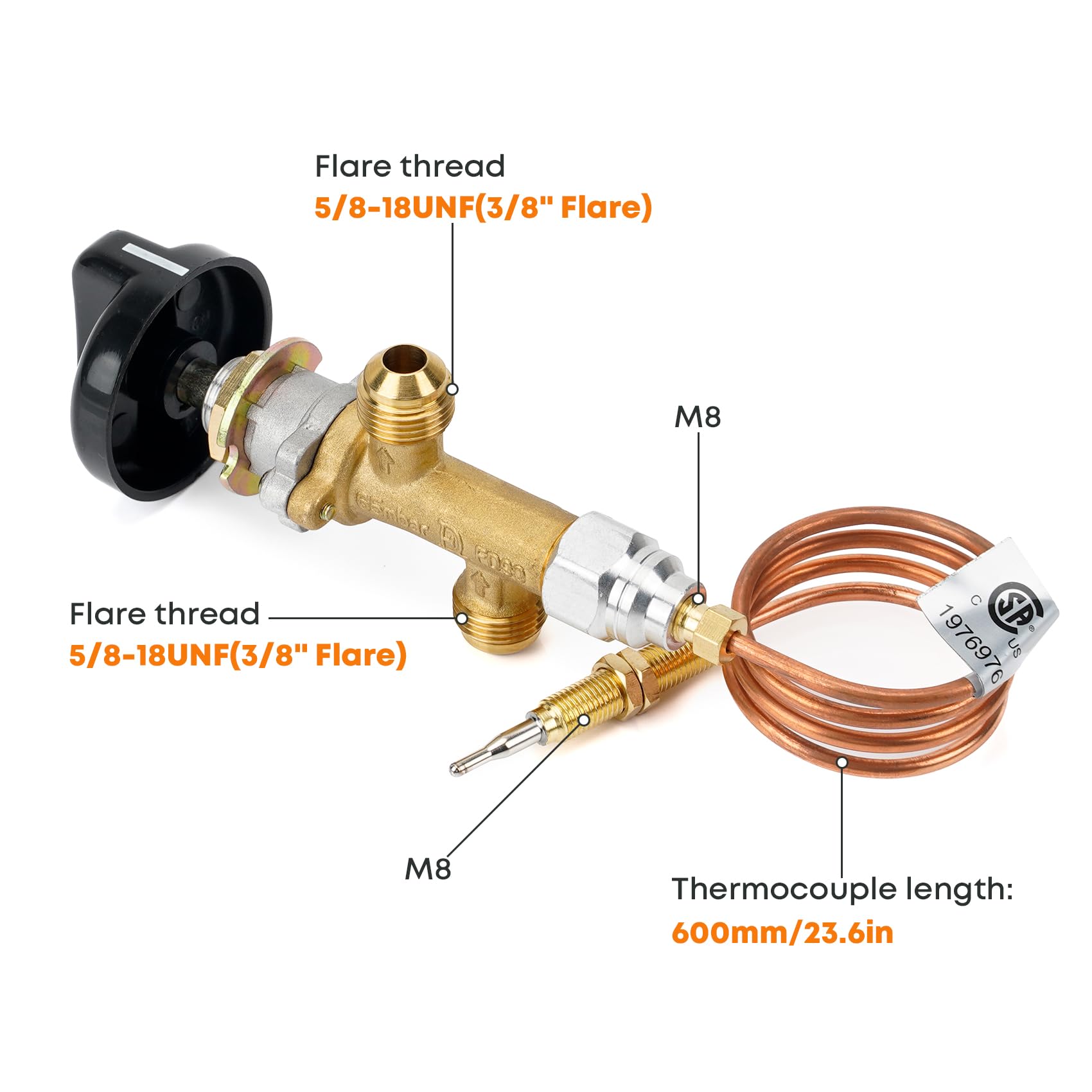 Stanbroil control valve close-up showing 65 mbar rating and safe control