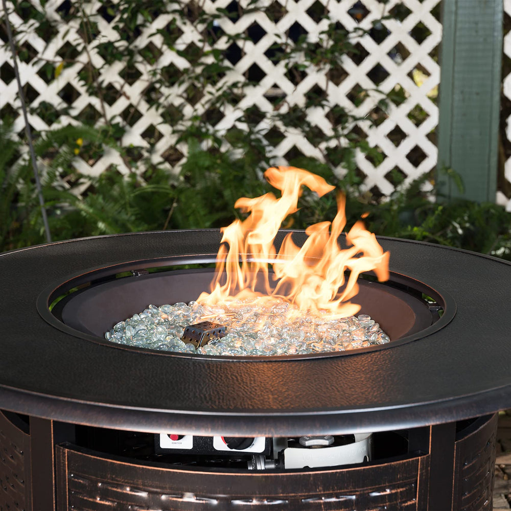 Stanbroil unlit fire bowl filled with Crystal Ice beads showing clean modern look