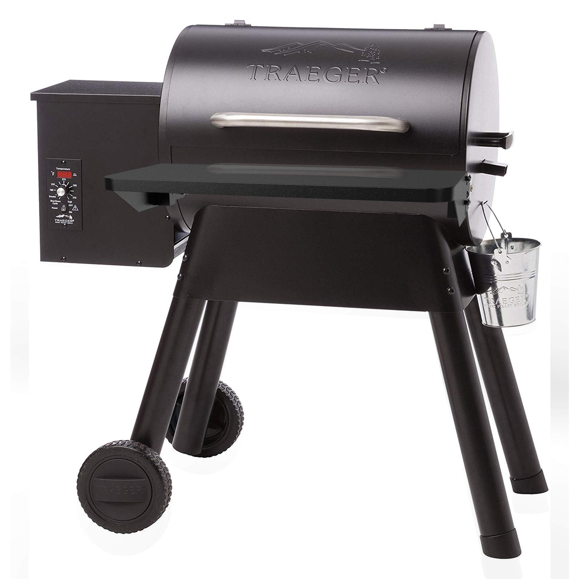 Stanbroil shelf folded flat against grill showing compact storage and cover compatibility