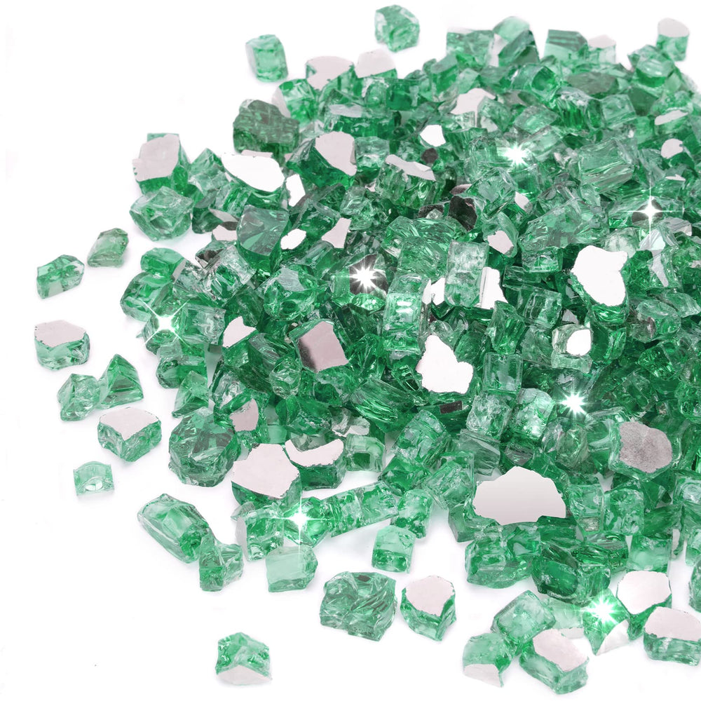 stanbroil bag of light green fire glass showing brand and contents for decorative sparkle