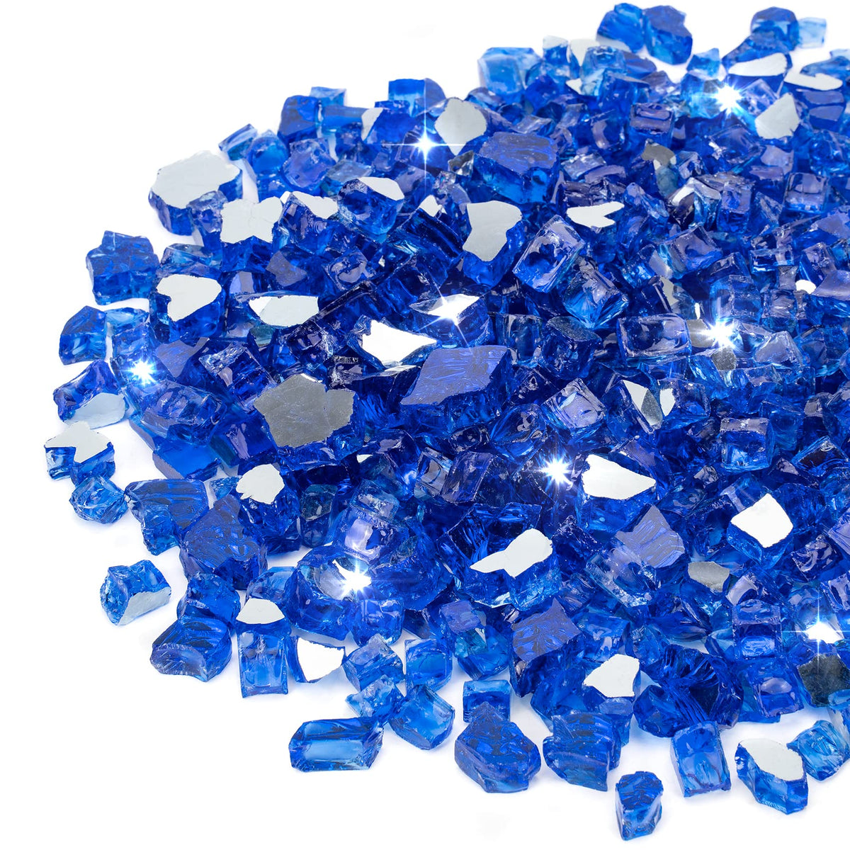 Stanbroil front packaging cobalt blue fire glass shows product weight and reflective finish for lasting decor