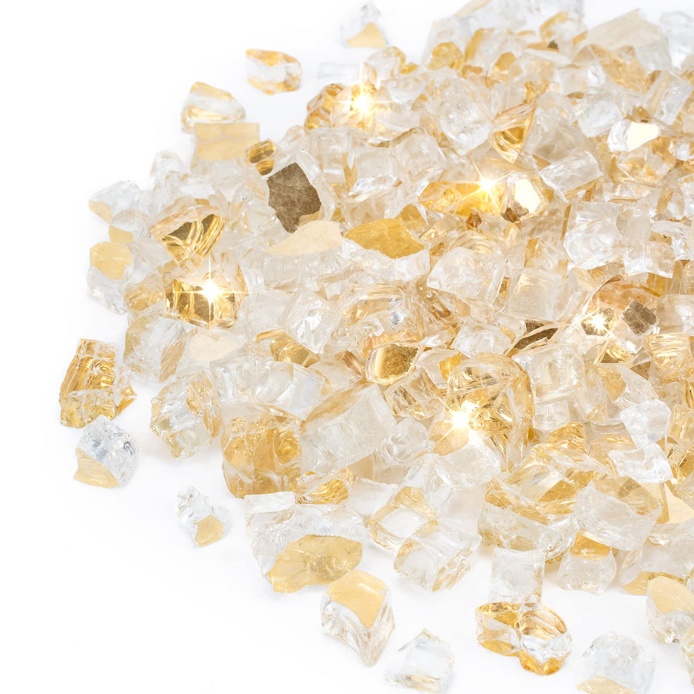 Stanbroil front packaging showing 10-pound gold fire glass, durable and ready to use