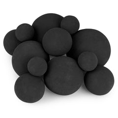 Stanbroil front view showing 12 black ceramic fireplace balls and packaging benefit durability