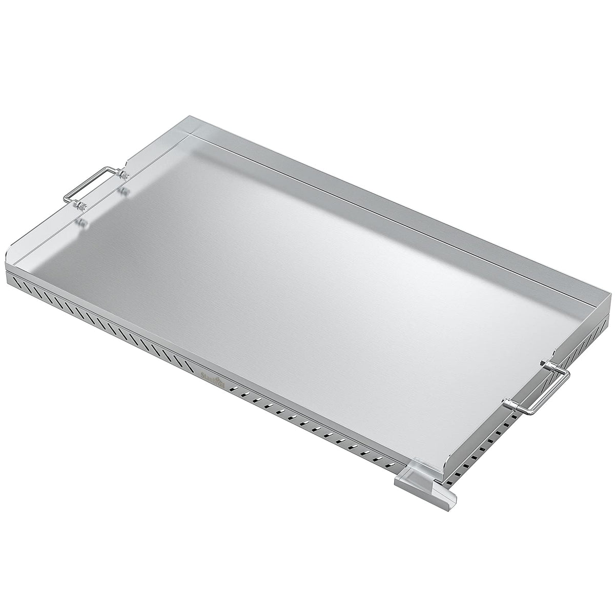 Stanbroil front view of assembled griddle showing full cooking surface and benefit of large area