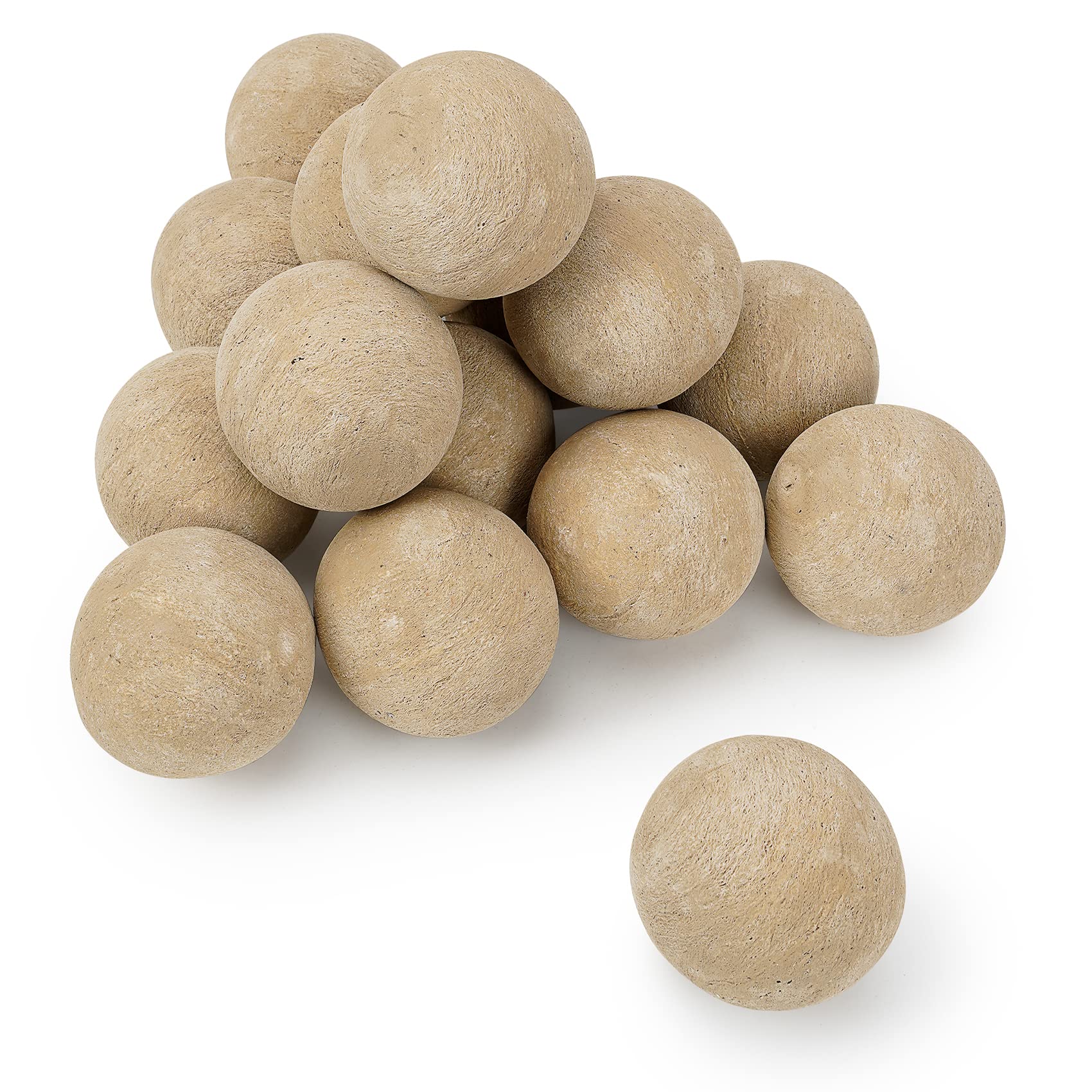 Stanbroil front view showing beige ceramic balls in a fire bowl enhancing appearance