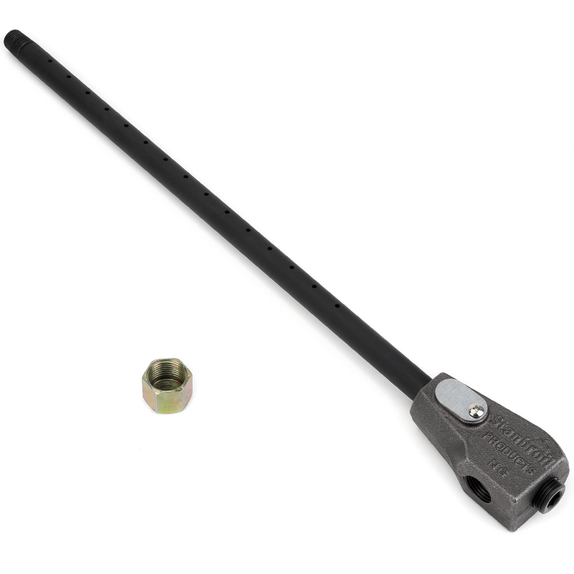 Stanbroil front view log lighter showing cast-iron body and easy placement benefit