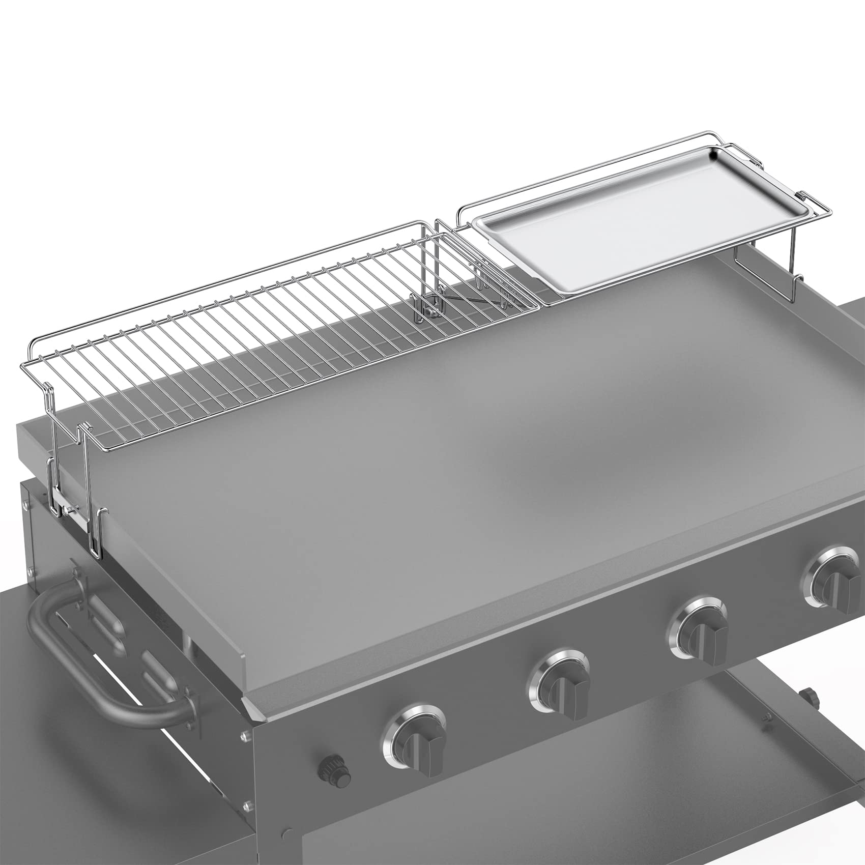 Stanbroil warming rack front view on 36" Blackstone showing extra warming space
