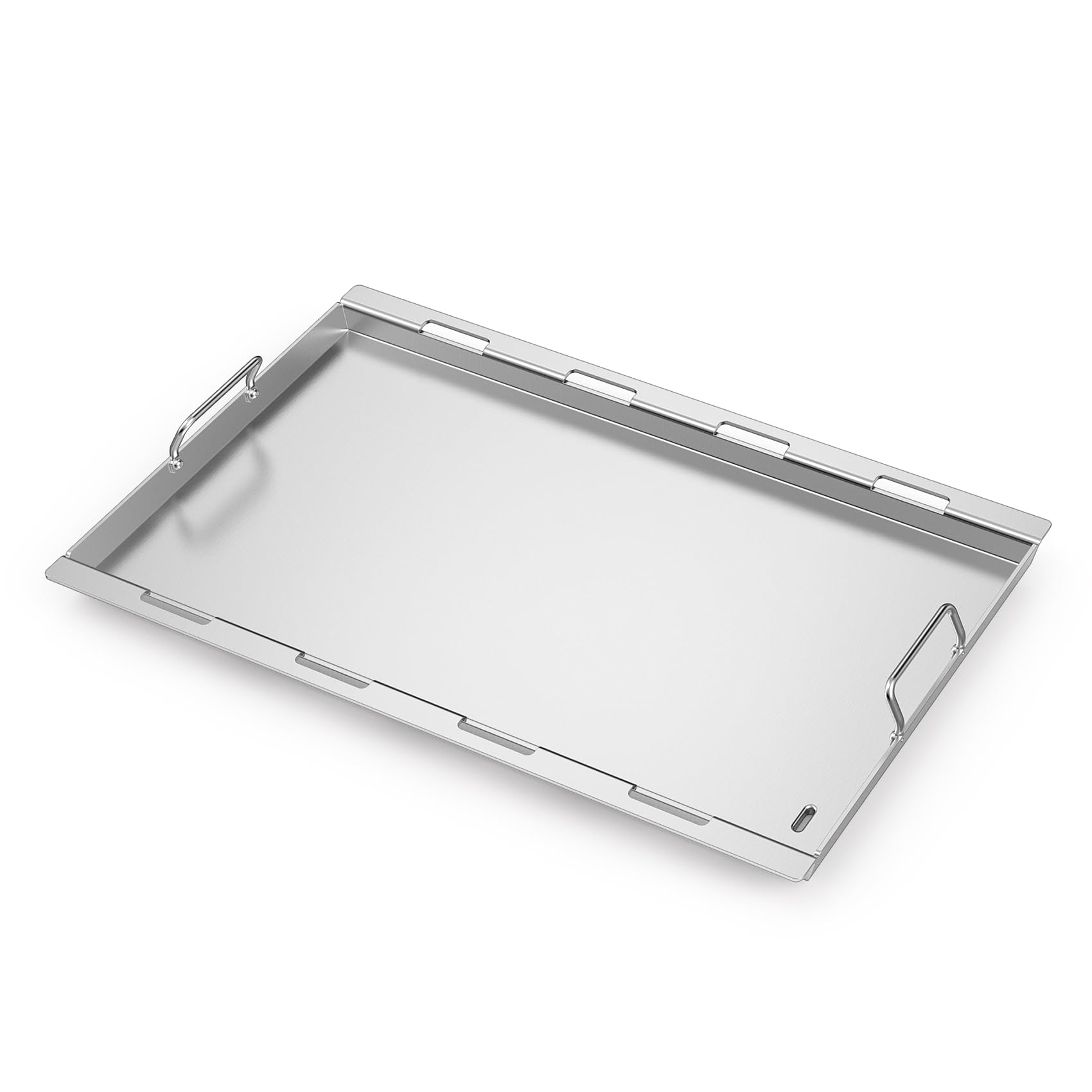 Stanbroil front view of stainless steel griddle insert showing full cooking surface and fit benefit