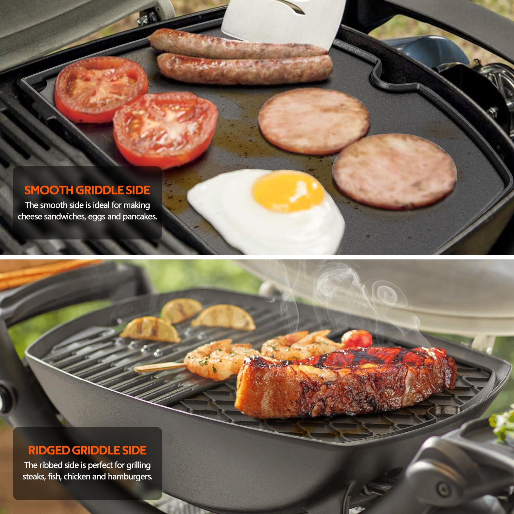 Stanbroil griddle installed in Weber Q demonstrating correct fit