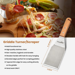 Stanbroil griddle scraper and turner detail showing strong stainless steel advantage